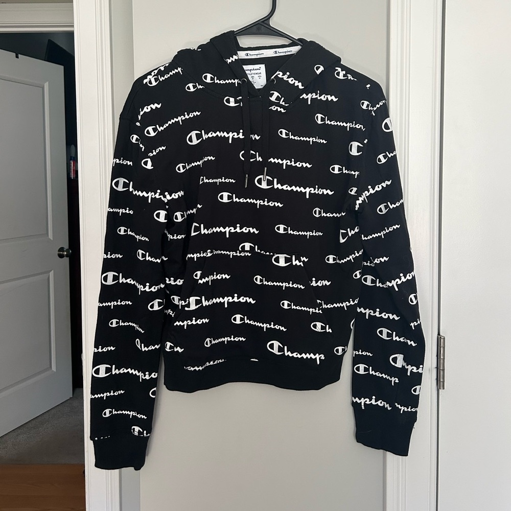 Champion All Over Logo Hoodie BLACK